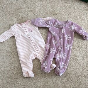 Carter's Pink Striped and Purple Snowflake Footies
